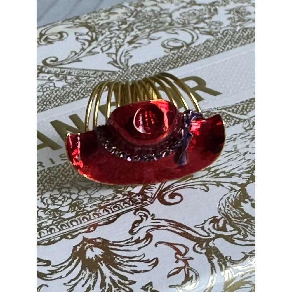 BOGO FREE RED ENAMEL HAT SOCIETY RING 7/8